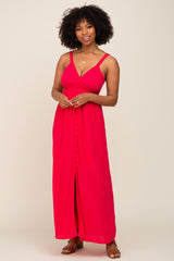 Fuchsia Button Front Accent Maxi Dress