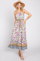 Multicolor Floral Halter Waist Tie Maternity Midi Dress