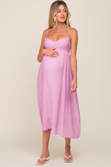 Pink Sleeveless Maternity Midi Dress