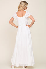 White Cinched Tie Waist Maxi Dress