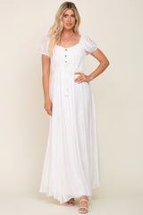 White Cinched Tie Waist Maxi Dress