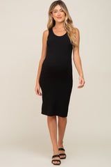 Black Ribbed Sleeveless Fitted Maternity Dress