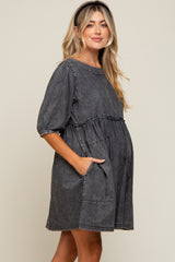 Black Faded Denim Chambray Maternity Mini Dress