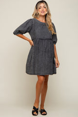 Black Faded Denim Chambray Maternity Mini Dress