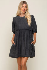 Black Faded Denim Chambray Maternity Mini Dress