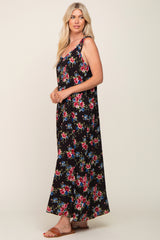 Black Floral Shoulder Tie Maxi Dress