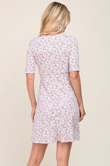 Ivory Floral Wrap Front V-Neck Short Sleeve Dress