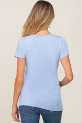 Light Blue Side Ruched Short Sleeve Maternity Top