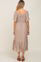 Mocha Smocked Ruffle Hem Maternity Maxi Dress