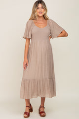 Mocha Smocked Ruffle Hem Maternity Maxi Dress