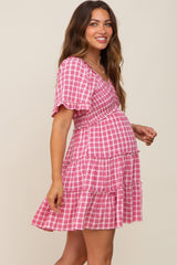 Pink Plaid Ruffle Tiered Maternity Dress