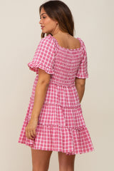 Pink Plaid Ruffle Tiered Maternity Dress