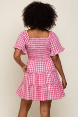 Pink Plaid Ruffle Tiered Dress