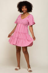 Pink Plaid Ruffle Tiered Maternity Dress