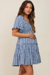 Navy Plaid Ruffle Tiered Maternity Dress