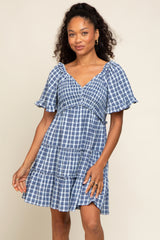 Navy Plaid Ruffle Tiered Dress