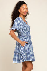 Navy Plaid Ruffle Tiered Dress