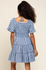 Navy Plaid Ruffle Tiered Dress