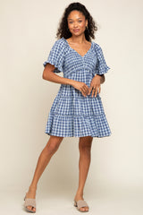 Navy Plaid Ruffle Tiered Dress