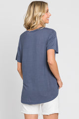 Blue V-Neck Basic Top