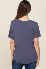 Blue V-Neck Basic Maternity Top