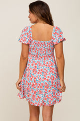 Ivory Floral Sweetheart Ruched Front Short Sleeve Maternity Dress