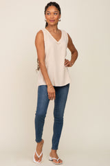 Beige Sleeveless Textured Top