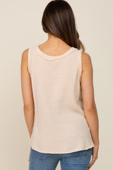 Beige Sleeveless Textured Maternity Top