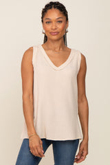 Beige Sleeveless Textured Top