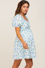 Blue Embroidered Eyelet Lace Maternity Dress