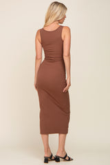 Brown Ribbed Basic Maxi Dress