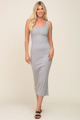 Heather Grey Ribbed Basic Maxi Dress