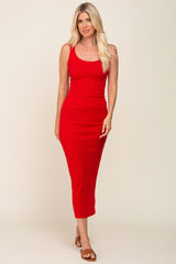 Red Ribbed Basic Maxi Dress