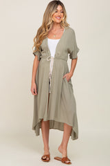 Olive Short Dolman Sleeve Hi-Low Maternity Cover Up