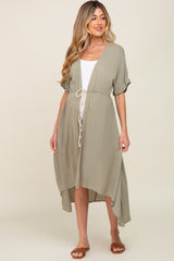 Olive Short Dolman Sleeve Hi-Low Maternity Cover Up