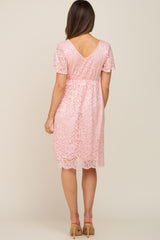 Pink Lace Knee Length Maternity Dress