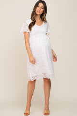 White Lace Knee Length Maternity Dress