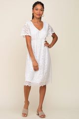 White Lace Knee Length Maternity Dress