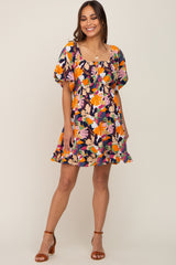 Multicolor Floral Pint Puff Sleeve Maternity Dress