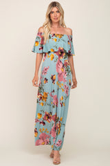 Mint Green Floral Off Shoulder Maternity Maxi Dress