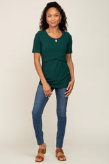 Forest Green Ribbed Wrap Front Nursing Top