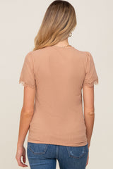 Taupe Ribbed Lace Trim Maternity Top