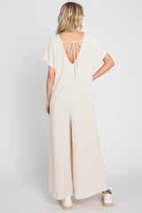 Beige Front Button Accent Jumpsuit