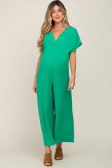 Green Front Button Accent Maternity Jumpsuit