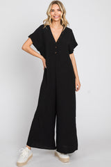 Black Front Button Accent Maternity Jumpsuit