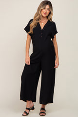 Black Front Button Accent Maternity Jumpsuit