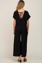 Black Front Button Accent Maternity Jumpsuit