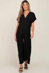 Black Front Button Accent Maternity Jumpsuit