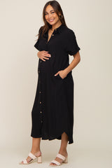 Black Button Down Maternity Midi Dress