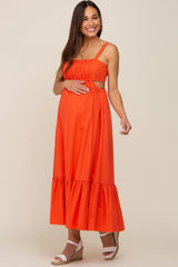 Orange Sleeveless Cutout Ruffle Hem Maternity Maxi Dress